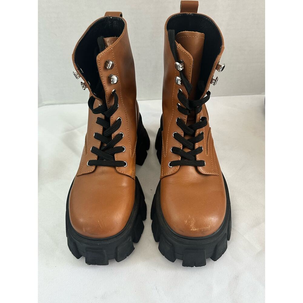 Marc‎ Fisher LTD Happy Leather Boots Lace up Combat Tan Size 5.5
